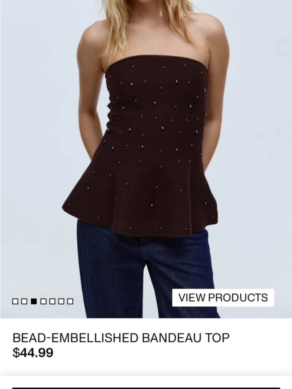 H&M plum Bead-Embellished Bandeau Peplum Top